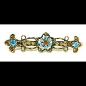 Copper Metal Scroll Colored Rhinestones Lapel Pin